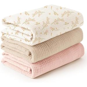 imageKonssy 3 Pack Muslin Swaddle Blankets for Unisex Newborn Receiving Blanket Large 47 x 47 inches Soft Breathable Muslin Baby Swaddles for Boys ampamp GirlsFloral
