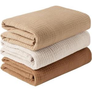 imageKonssy 3 Pack Muslin Swaddle Blankets for Unisex Newborn Receiving Blanket Large 47 x 47 inches Soft Breathable Muslin Baby Swaddles for Boys ampamp GirlsBrown