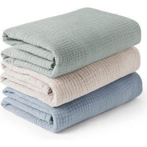 imageKonssy 3 Pack Muslin Swaddle Blankets for Unisex Newborn Receiving Blanket Large 47 x 47 inches Soft Breathable Muslin Baby Swaddles for Boys ampamp GirlsBlue