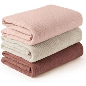 imageKonssy 3 Pack Muslin Swaddle Blankets for Unisex Newborn Receiving Blanket Large 47 x 47 inches Soft Breathable Muslin Baby Swaddles for Boys ampamp GirlsChestnut