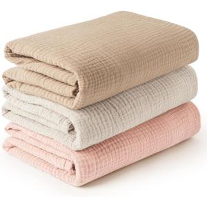 imageKonssy 3 Pack Muslin Swaddle Blankets for Unisex Newborn Receiving Blanket Large 47 x 47 inches Soft Breathable Muslin Baby Swaddles for Boys ampamp GirlsPink