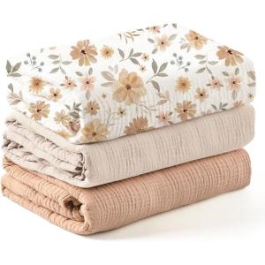 imageKonssy 3 Pack Muslin Swaddle Blankets for Unisex Newborn Receiving Blanket Large 47 x 47 inches Soft Breathable Muslin Baby Swaddles for Boys ampamp GirlsFlourish