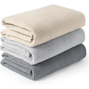 imageKonssy 3 Pack Muslin Swaddle Blankets for Unisex Newborn Receiving Blanket Large 47 x 47 inches Soft Breathable Muslin Baby Swaddles for Boys ampamp GirlsGrey