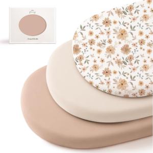 imageKonssy 3 Pack Stretchy Bassinet Sheets for Baby Girl Boy Soft Breathable Baby Bassinet Mattress Sheets Fit for Hourglass Oval Cradle Moses Basket Rectangle Mattress Pink SpringFlourish