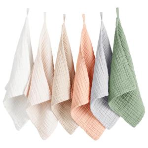 imageKonssy 6 Pack Baby Muslin Washcloths for Unisex 100 Cotton Wash Cloth Set for Baby Face Body Comfy and Soft for Newborn Infants Kids Girls and BoysLight Color
