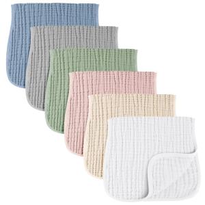 imageKonssy 6Pack Absorbent Muslin Burp Cloths 100 Cotton Large Burping Clothes Set for Newborn Baby Girls and BoysMint Freshness