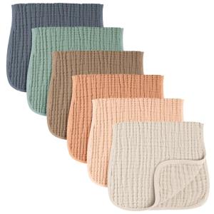 imageKonssy 6Pack Absorbent Muslin Burp Cloths 100 Cotton Large Burping Clothes Set for Newborn Baby Girls and BoysVibrant Caramel
