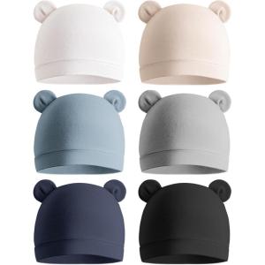 imageKonssy 6Pack Baby Newborn Hats with Bear Ears Baby Beanie Hats  Soft Caps for Infant Boys ampamp Girls 03 MonthsBeige