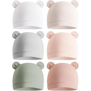 imageKonssy 6Pack Baby Newborn Hats with Bear Ears Baby Beanie Hats  Soft Caps for Infant Boys ampamp Girls 03 MonthsPink