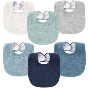 imageKonssy 6Pack Muslin Baby Bibs for Boys ampamp Girls Soft Cotton Absorbent Bandana Drool Bibs for Drooling ampamp TeethingBlue Sky