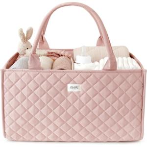 imageKonssy Baby Diaper Bag Caddy Organizer Nappy Bag Newborn Baby Essentials Gift for Baby Shower Baby Registry Portable Nursey Basket with Removable Divider Must Haves for Baby Girls and BoysPink