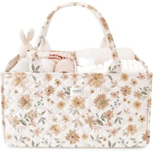 imageKonssy Baby Diaper Bag Caddy Organizer Nappy Bag Newborn Baby Essentials Gift for Baby Shower Baby Registry Portable Nursey Basket with Removable Divider Must Haves for Baby Girls and BoysFlourish