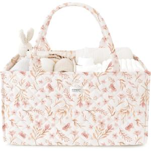 imageKonssy Baby Diaper Caddy Organizer with Removable Divider Portable Diaper Bag Newborn Essentials Gift for Baby Shower and Registry Nursey Basket Tote Bag Must Have for MomsPink Spring