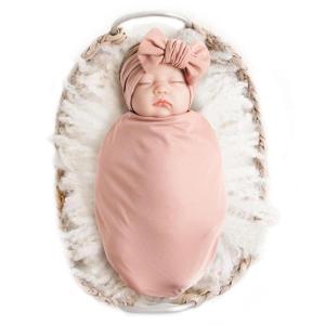 imageKonssy Baby Girl Newborn Receiving Blanket with Headband Set Baby Swaddle Nursery Swaddle WrapMillenial Pink