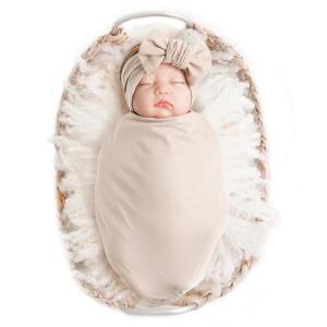imageKonssy Baby Girl Newborn Receiving Blanket with Headband Set Baby Swaddle Nursery Swaddle WrapOat