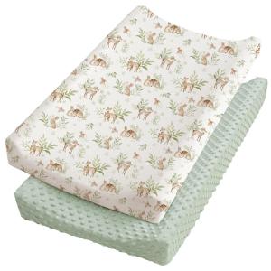 imageKonssy Minky Changing Pad Cover 2 Pack Soft Minky Dots Plush Diaper Changing Table Cover Set Breathable Changing Pad Sheets for Baby Girls Boys Flourish ClayWoodland  Sage