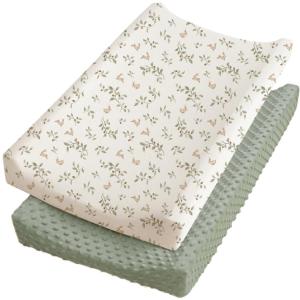 imageKonssy Minky Changing Pad Cover 2 Pack Soft Minky Dots Plush Diaper Changing Table Cover Set Breathable Changing Pad Sheets for Baby Girls Boys Flourish ClaySprout  Fog Green