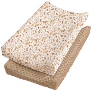 imageKonssy Minky Changing Pad Cover 2 Pack Soft Minky Dots Plush Diaper Changing Table Cover Set Breathable Changing Pad Sheets for Baby Girls Boys Flourish ClayAutumn Bloom  Brown