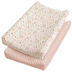 imageKonssy Minky Changing Pad Cover 2 Pack Soft Minky Dots Plush Diaper Changing Table Cover Set Breathable Changing Pad Sheets for Baby Girls Boys Flourish ClayPink Spring  Blush