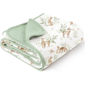 imageKonssy Muslin Baby Blankets for Girls Boys 100 Cotton Crib Blanket for Infant Toddler Super Soft and Lightweight Nursery Swaddling Wrap 40quotx36quot FloralWoodland