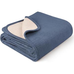 imageKonssy Muslin Baby Blankets for Girls Boys 100 Cotton Crib Blanket for Infant Toddler Super Soft and Lightweight Nursery Swaddling Wrap 40quotx36quot FloralNavy Blue