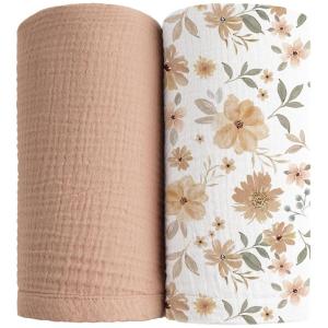imageKonssy Muslin Swaddle Blankets for Boys Girls 2 Pack Receiving Baby Blanket Large 47 x 47 inches Soft Breathable Swaddling Wrap for Unisex Newborn Pink FloralFlourish  Toffee