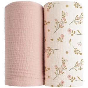 imageKonssy Muslin Swaddle Blankets for Boys Girls 2 Pack Receiving Baby Blanket Large 47 x 47 inches Soft Breathable Swaddling Wrap for Unisex Newborn Pink FloralPink  Floral