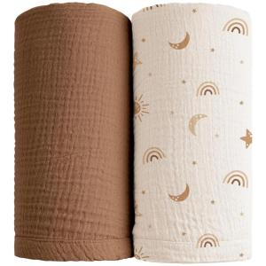 imageKonssy Muslin Swaddle Blankets for Boys Girls 2 Pack Receiving Baby Blanket Large 47 x 47 inches Soft Breathable Swaddling Wrap for Unisex Newborn Pink FloralSunbeam Yellow coffice