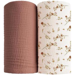 imageKonssy Muslin Swaddle Blankets for Boys Girls 2 Pack Receiving Baby Blanket Large 47 x 47 inches Soft Breathable Swaddling Wrap for Unisex Newborn Pink FloralChestnut  Floral