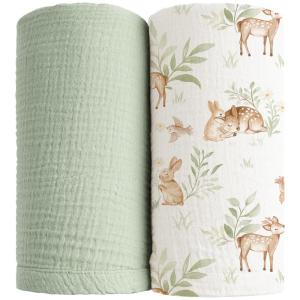 imageKonssy Muslin Swaddle Blankets for Boys Girls 2 Pack Receiving Baby Blanket Large 47 x 47 inches Soft Breathable Swaddling Wrap for Unisex Newborn Pink FloralWoodland sage