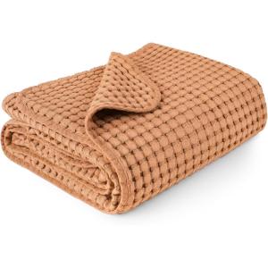 imageKonssy Waffle Baby Blanket  Soft ampamp Cozy Nursery Swaddle Blanket Lightweight Toddler Throw for Boys ampamp Girls Ideal for WrappingBlush PinkBrown