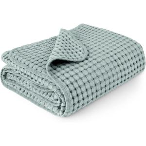 imageKonssy Waffle Baby Blanket  Soft ampamp Cozy Nursery Swaddle Blanket Lightweight Toddler Throw for Boys ampamp Girls Ideal for WrappingBlush PinkLight Green