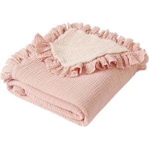 imageKonssy Flounce Muslin Baby Blankets Cotton Crib Blanket for Baby Infant Toddler Super Soft and Lightweight Nursery Blankets 40quotx36quot LeafyPink