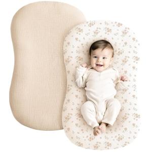 imageKonssy Muslin Baby Lounger Cover 2 Pack 100 Cotton Newborn Lounger Cover Soft and Breathable Lounger Cover for Boys Girls Covers Only Fog GreenCreamBlossom Pink