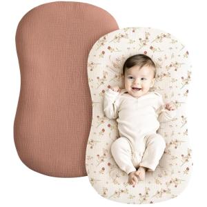 imageKonssy Muslin Baby Lounger Cover 2 Pack 100 Cotton Newborn Lounger Cover Soft and Breathable Lounger Cover for Boys Girls Covers Only Fog GreenCreamChestnut  Posy