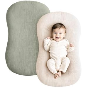imageKonssy Muslin Baby Lounger Cover 2 Pack 100 Cotton Newborn Lounger Cover Soft and Breathable Lounger Cover for Boys Girls Covers Only Fog GreenCreamFog Green  Cream