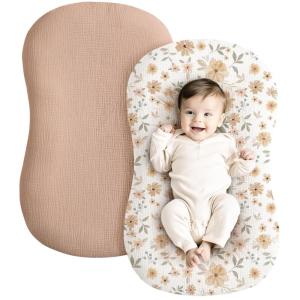 imageKonssy Muslin Baby Lounger Cover 2 Pack 100 Cotton Newborn Lounger Cover Soft and Breathable Lounger Cover for Boys Girls Covers Only Fog GreenCreamPeach  Flowers