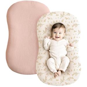 imageKonssy Muslin Baby Lounger Cover 2 Pack 100 Cotton Newborn Lounger Cover Soft and Breathable Lounger Cover for Boys Girls Covers Only Fog GreenCreamPink  Floral
