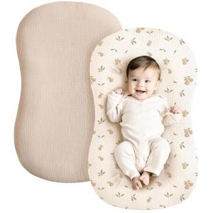 imageKonssy Muslin Baby Lounger Cover 2 Pack 100 Cotton Newborn Lounger Cover Soft and Breathable Lounger Cover for Boys Girls Covers Only Fog GreenCreamSummer Wheat  Pear