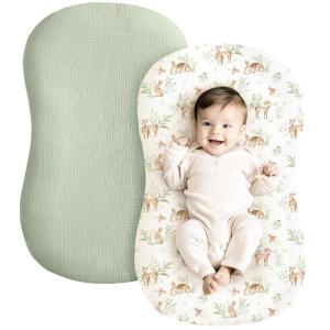 imageKonssy Muslin Baby Lounger Cover 2 Pack 100 Cotton Newborn Lounger Cover Soft and Breathable Lounger Cover for Boys Girls Covers Only Fog GreenCreamWoodland  Sage