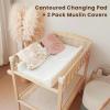 imageKonssy Muslin Changing Pad with Waterproof Lining Foam Includes 100 Cotton Cover 2 Pack Baby Diaper Changing Pad for Dresser or Table 32x16 inches Fog GreenCreamBlossom  Pink