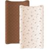imageKonssy Waterproof Muslin Changing Pad Cover 2 Pack Quilted Cotton Fitted Diaper Changing Table Cover Soft Changing Pad Sheets for Girls Boys Coffee CheckMoonSunbeam Yellow  Coffice