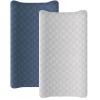 imageKonssy Waterproof Muslin Changing Pad Cover 2 Pack Quilted Cotton Fitted Diaper Changing Table Cover Soft Changing Pad Sheets for Girls Boys Coffee CheckMoonNavy  Cream