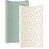 imageKonssy Waterproof Muslin Changing Pad Cover 2 Pack Quilted Cotton Fitted Diaper Changing Table Cover Soft Changing Pad Sheets for Girls Boys Coffee CheckMoonLeafy  Green