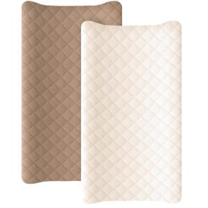 imageKonssy Waterproof Muslin Changing Pad Cover 2 Pack Quilted Cotton Fitted Diaper Changing Table Cover Soft Changing Pad Sheets for Girls Boys Coffee CheckMoonBrown  Cream