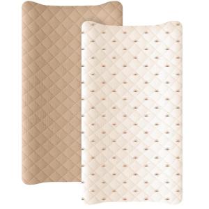 imageKonssy Waterproof Muslin Changing Pad Cover 2 Pack Quilted Cotton Fitted Diaper Changing Table Cover Soft Changing Pad Sheets for Girls Boys Coffee CheckMoonCamel Sun