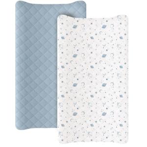 imageKonssy Waterproof Muslin Changing Pad Cover 2 Pack Quilted Cotton Fitted Diaper Changing Table Cover Soft Changing Pad Sheets for Girls Boys Coffee CheckMoonStar  Blue