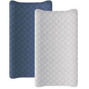 imageKonssy Waterproof Muslin Changing Pad Cover 2 Pack Quilted Cotton Fitted Diaper Changing Table Cover Soft Changing Pad Sheets for Girls Boys Coffee CheckMoonNavy  Cream