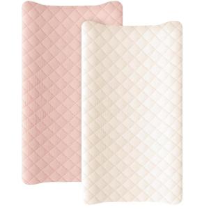 imageKonssy Waterproof Muslin Changing Pad Cover 2 Pack Quilted Cotton Fitted Diaper Changing Table Cover Soft Changing Pad Sheets for Girls Boys Coffee CheckMoonPink  Cream