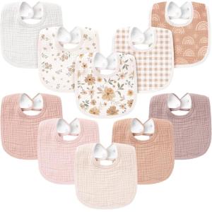 imageKonssy 10Pack Muslin Baby Bibs Soft Cotton Bandana Bibs for Drooling ampamp Teething Unisex Solid Colors for Boys ampamp Girls Newborn ampamp InfantFloral